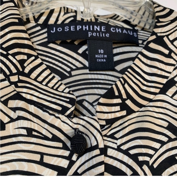 Josephine Chaus pure silk black and tan print blouse - Picture 2 of 4